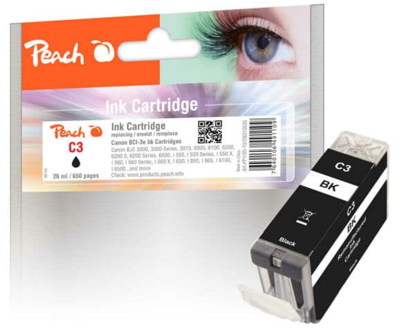 Peach C3eBK Druckerpatrone bk ersetzt Canon BCI-3eBK