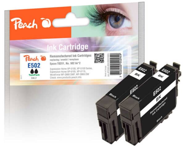 Peach E502BK 2 Druckerpatronen 2*bk ersetzt Epson No. 502BK*2