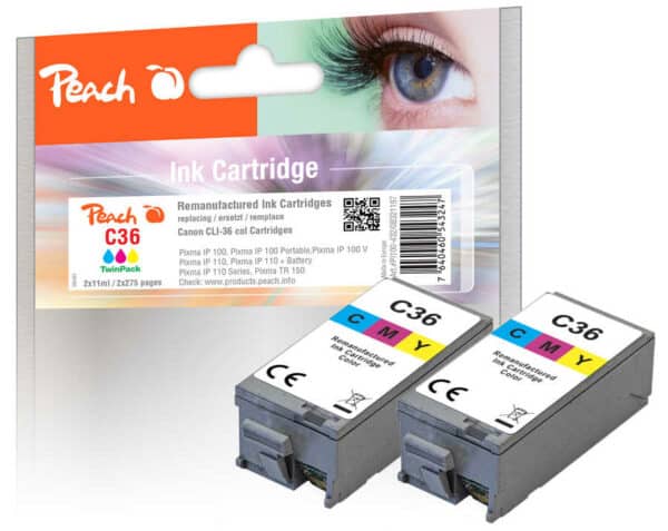 Peach C36C 2 Druckerpatronen col ersetzt Canon CLI-36C*2