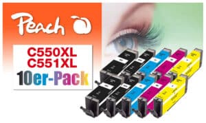 Peach C550XL 10 Druckerpatronen XL (2*bk