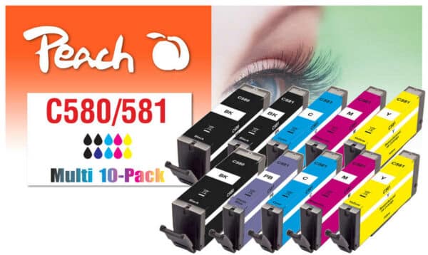 Peach C580 10 Druckerpatronen (2*bk