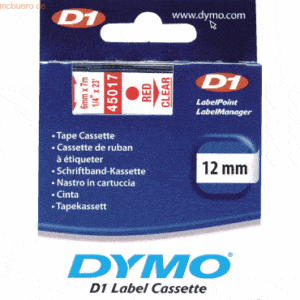 Dymo Etikettenband Dymo D1 12mm/7m rot/transparent