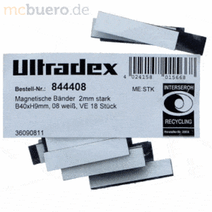 Ultradex Magnetische Abschnitte 40x9x2mm VE=18 Stück weiß