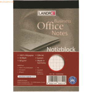 10 x Landre Notizblock A6 60g VE=50 Blatt recycling kariert