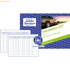 Avery Zweckform Fahrtenbuch PKW A6 quer RC 64 Seiten (für 310 Fahrten)