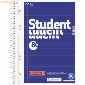 5 x Brunnen Collegeblock Student A5 70g/qm 80 Blatt RC liniert