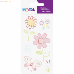 6 x Heyda Sticker-Etikett Blumen rosa 6 Stück bunt