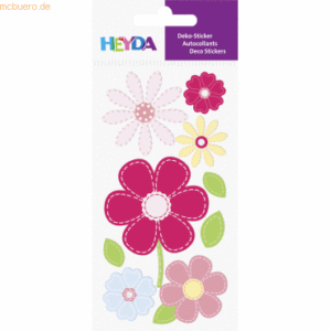 6 x Heyda Sticker-Etikett Blumen rund rot/pink 6 Stück bunt