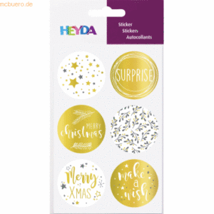 6 x Heyda Sticker Xmas rund gold