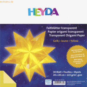 5 x Heyda Falblätter Papier 20x20cm gelb transparent VE=30 Blatt