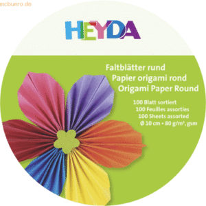 5 x Heyda Faltblätter rund Papier 10cm 10 Farben sortiert VE=100 Blatt