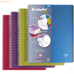 5 x Clairefontaine Spiralheft Evolutiv Book A4+ 120 Blatt kariert farb