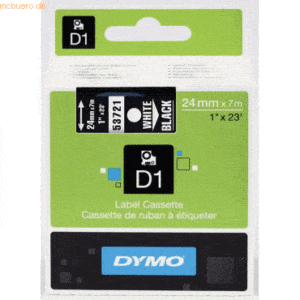 Dymo Schriftbandkassette D1 Kunststoff laminiert 7mx24mm weiß/schwarz