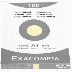 Exacompta Karteikarten A4 kariert gelb VE=100 Stück