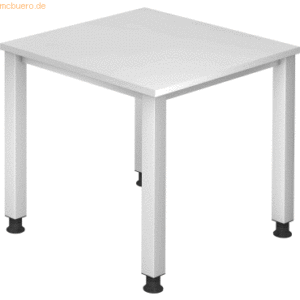 mcbuero.de Schreibtisch 4-Fuß eckig 80x80cm Weiß/Silber