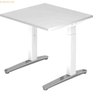 mcbuero.de Schreibtisch C-Fuß 80x80cm Weiß/Weiß-Alu poliert