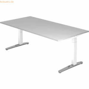 mcbuero.de Schreibtisch C-Fuß 200x100cm Grau/Weiß-Alu poliert