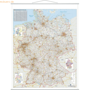 Franken Straßenkarte Deutschland beschreibbare Tafel 1:800.000 97x137c