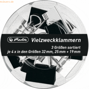 4 x Herlitz Vielzweckklammern 19/25/32mm sortiert Just Black