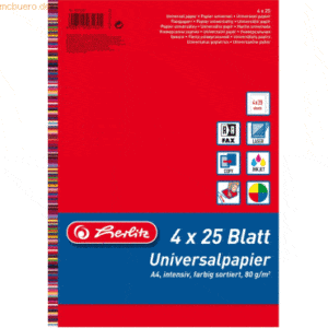 Herlitz Kopierpapier A4 80g/qm 4 Farben VE=4x25 Blatt