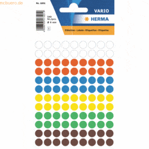 10 x HERMA Vielzweck-Etiketten 8mm farblich sortiert VE=540 Stück