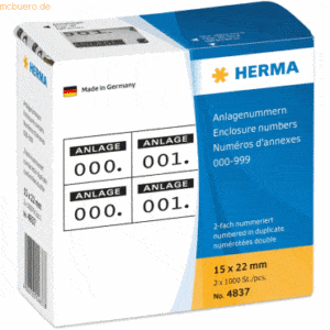 HERMA Anlagenummern selbstklebend 2-fach Aufdruck schwarz VE=2x1000 St