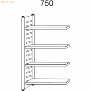 Kerkmann Design-Regal M2 Regalfeld BXHxT 750x1800x400mm 4 Böden alusil