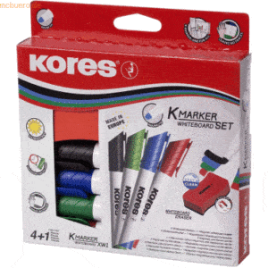 Kores Whiteboardmarker 3mm Rundspitze Set mit 4 Farben + Schwamm