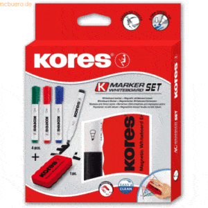 Kores Whiteboardmarker 3-5mm Keilspitze Set mit 4 Farben + Schwamm