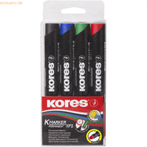 Kores Permanentmarker XP1 3mm Rundspitze Set mit 4 Farben schwarz