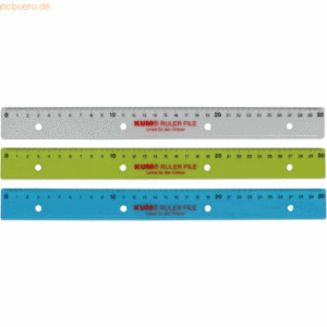 20 x Kum Lineal L03 Ruler File zum Abheften 30cm farbig sortiert