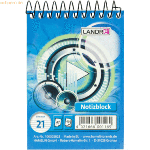 20 x Landre Spiralnotizblock A7 40 Blatt 70 g/qm liniert