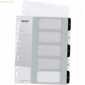 Leitz Plastikregister Wow 1-5 beschriftbar A4 PP 5 Blatt weiß/schwarz