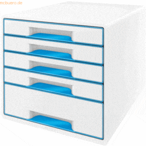 Leitz Schubladenbox Wow Cube 5 Schubladen PS perlweiß/blau