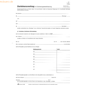 RNK Darlehensvertrag mit Sicherungsvereinbarung A4 4 Blatt