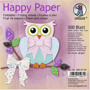 Ludwig Bähr Faltblätter Happy Paper 80g/qm 15x15cm 8 Designs VE=300 Bl