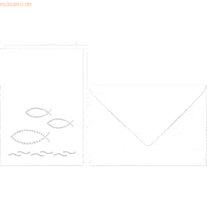 Ludwig Bähr Doppelkarte A6 gelasert + Kuvert VE=5 Sets Fische weiß
